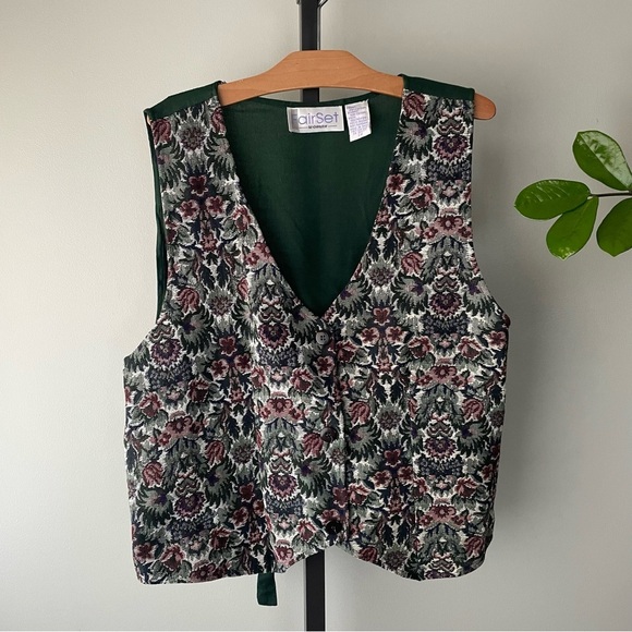 90s Vintage Fairset Button Down Floral Vest Pink Green Plus Size 1X - Picture 1 of 6